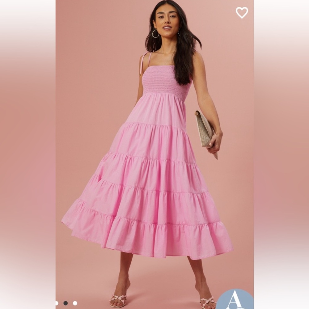 Altar'd State Pink Tiered Midi Dress